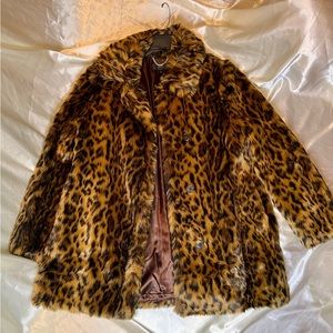 J.CREW Faux fur leopard coat